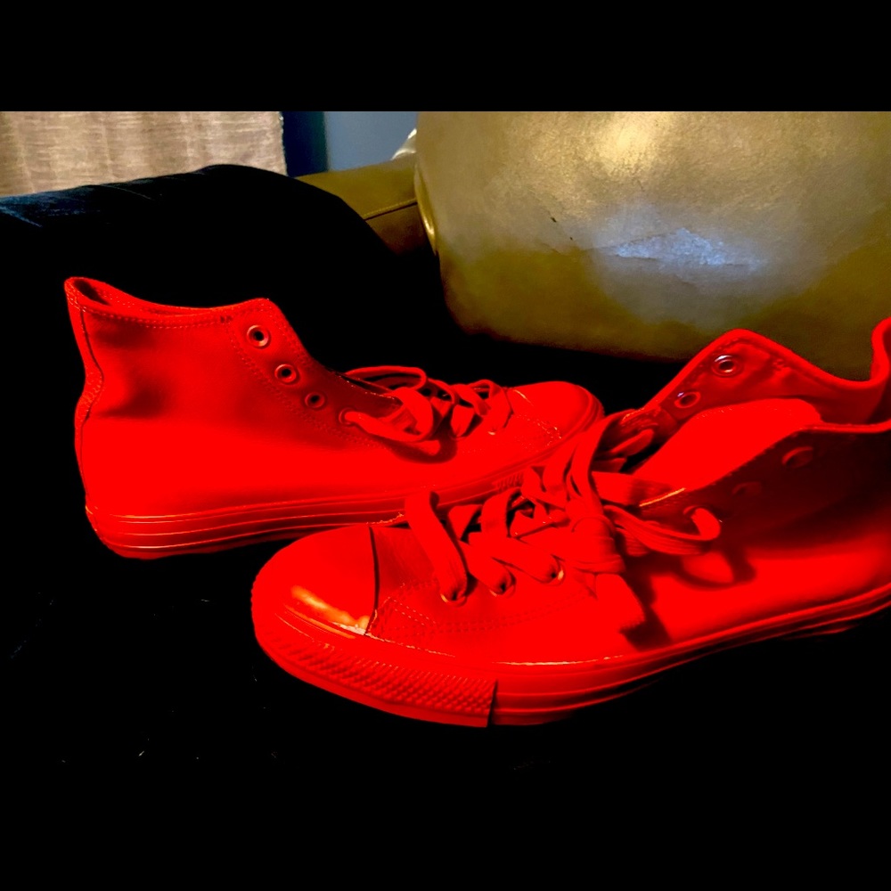 Red converse high top sneakers